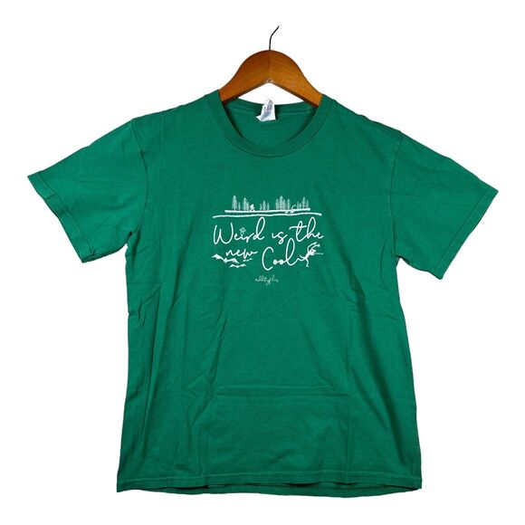 Women's The Oddity Files Weird Is The New Cool Green Podcast Tee T Shirt sz M - Picture 1 of 4